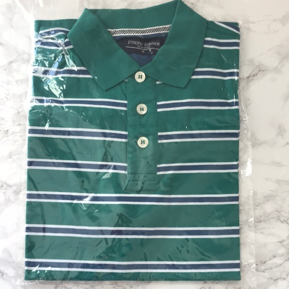 NEW Joseph Turner UK Golf Polo Shirt Striped Medium Green & Blue - Picture 6 of 11